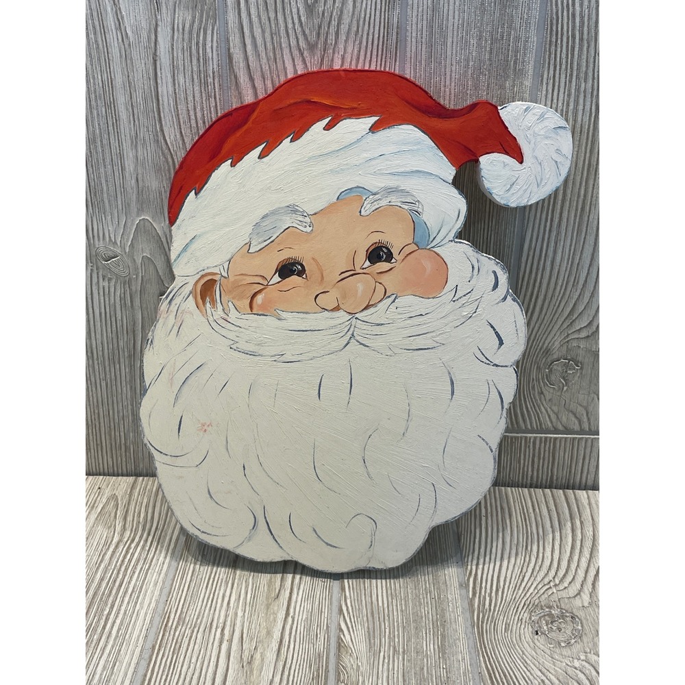 Handmade Wooden Santa Claus Wall Hanger Hand Painted Holiday Folk Art 11.5"